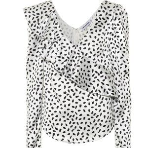 NEW Self-Portrait Black Polka-dot Ruffled Satin